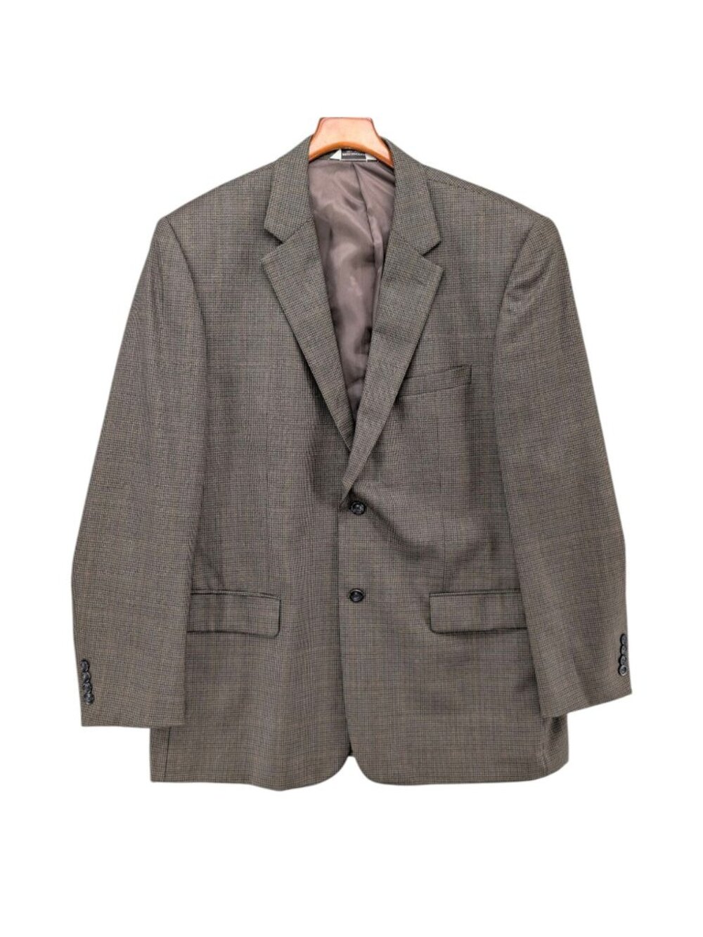 Pronto Uomo Wool Houndstooth Blazer Mens Brown 2 Button Sport Coat Jacket Sz 48L